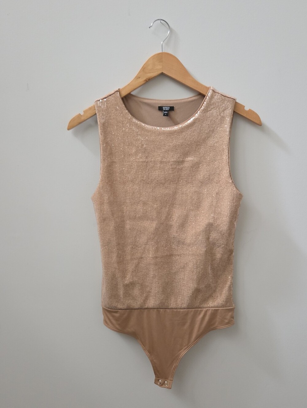 Express Tan Sequin Bodysuit Size Small